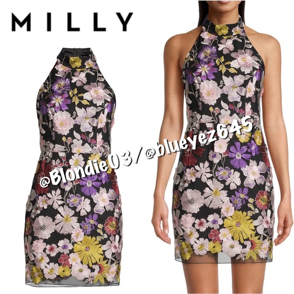 Milly Dresses & Skirts - Milly Hariet Floral Appliqué Halter Minidress 8 NWT